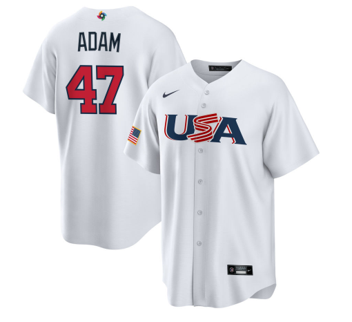 Men's USA Baseball #47 Jason Adam 2023 White World Baseball Classic Replica Stitched Jersey